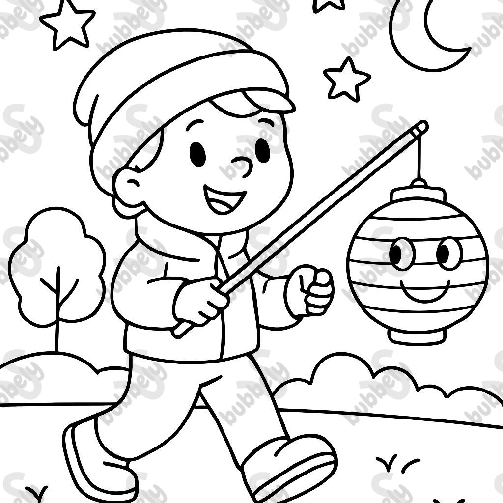 Lantern parade in the evening, coloring page