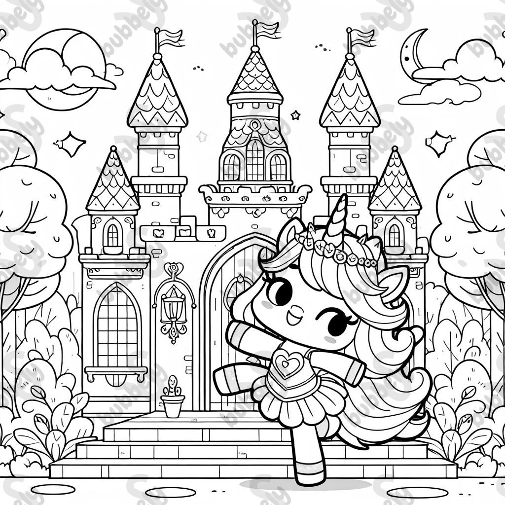 Einhornpalast mit einem Einhorn Mädchen