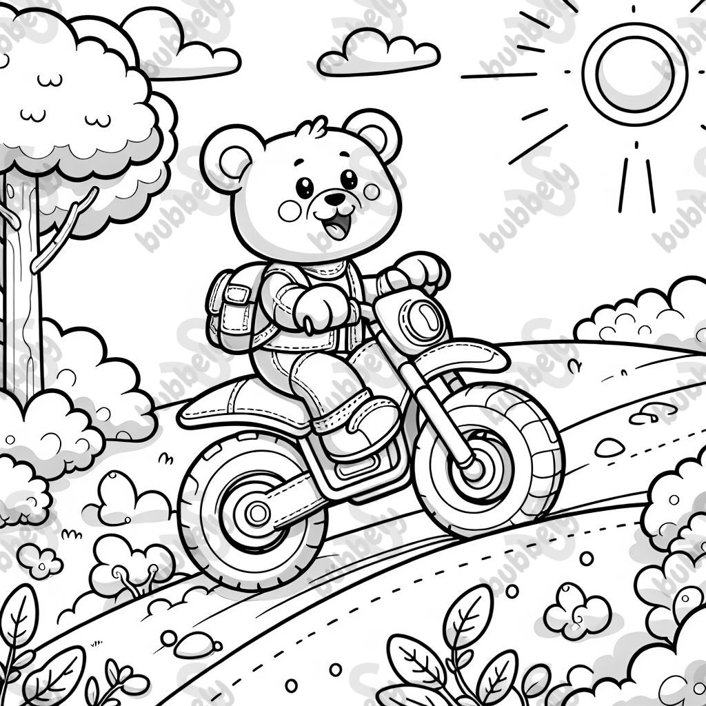 A teddy bear riding a dirt bike.