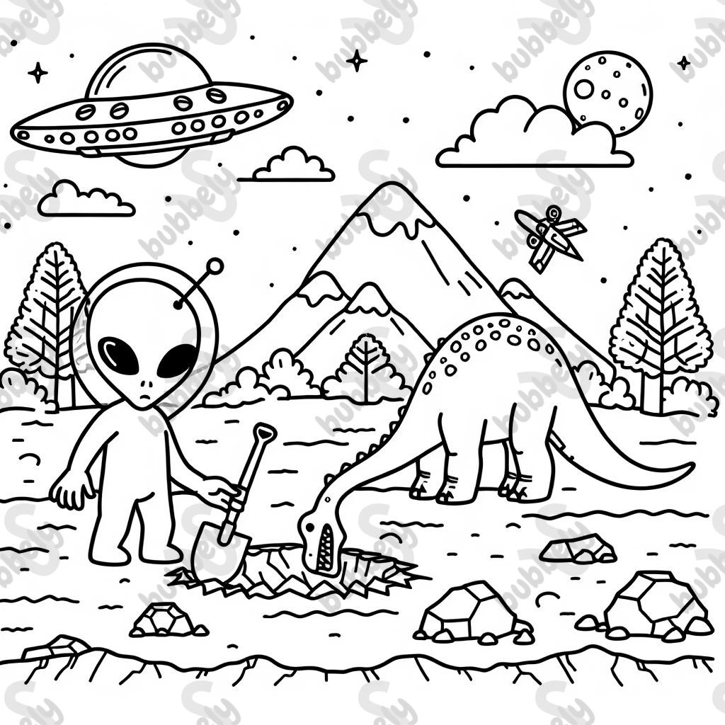 Aliens and dinosaurs are digging in the ground