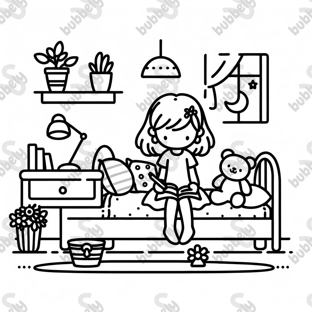 A girl relaxing in her bedroom