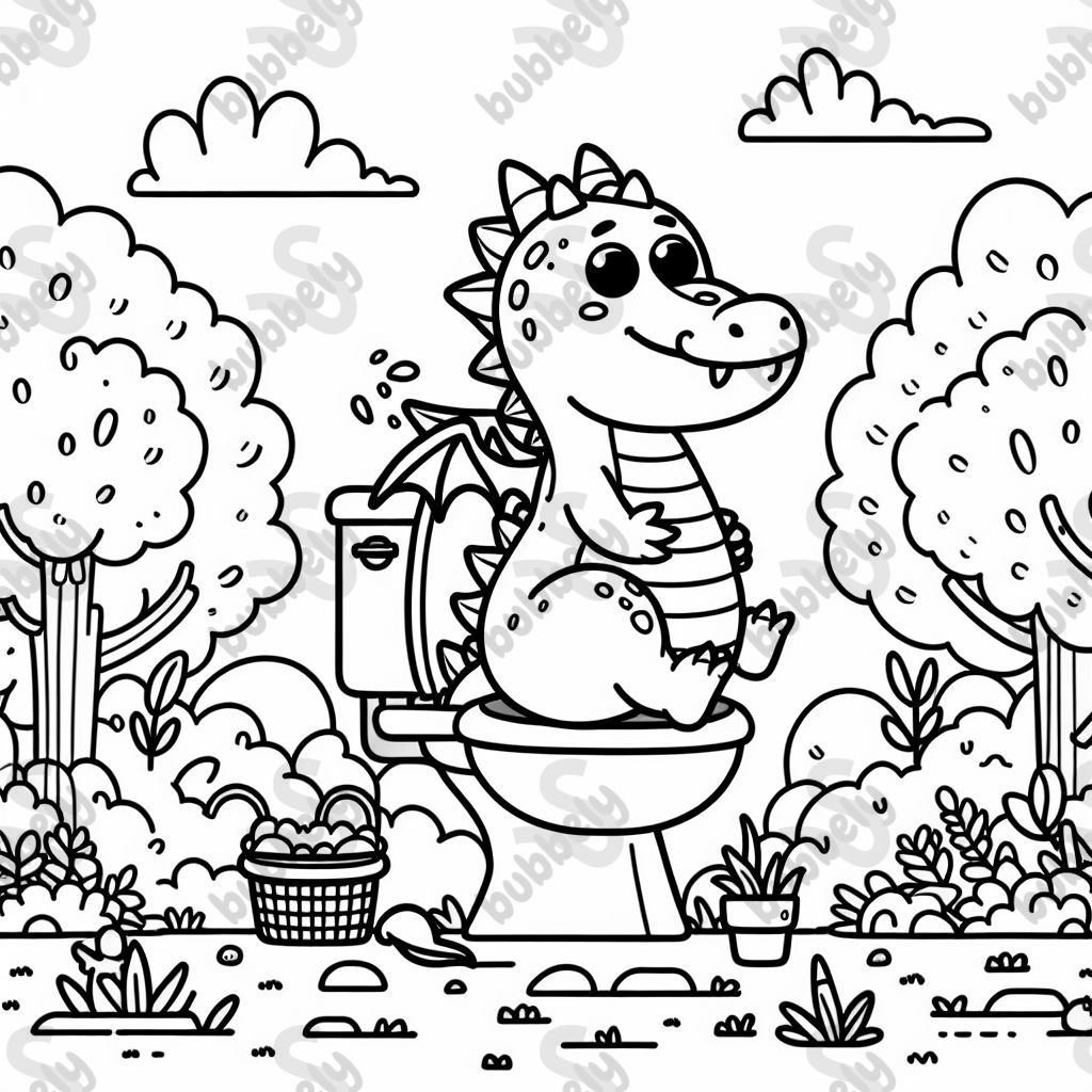 Dragon sitting on the toilet