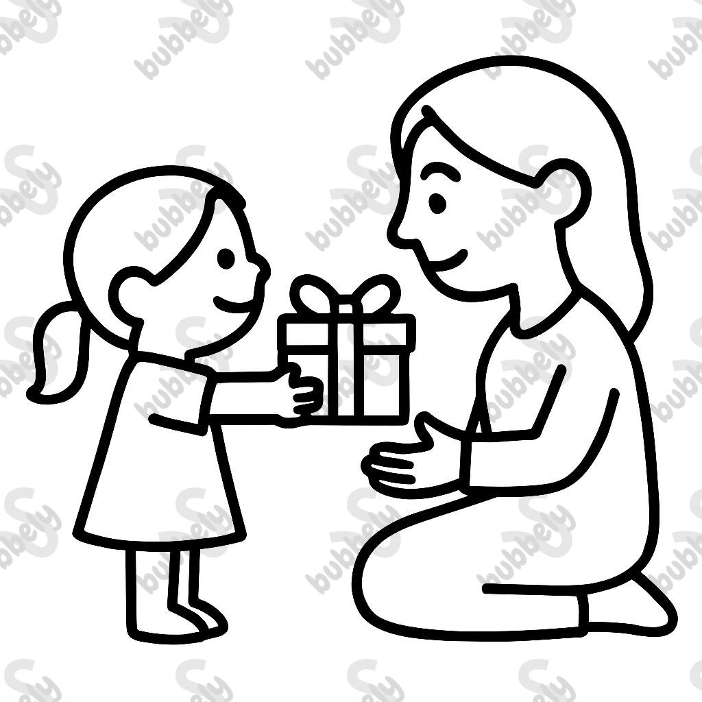 a girl presenting a birthday gift to her mother