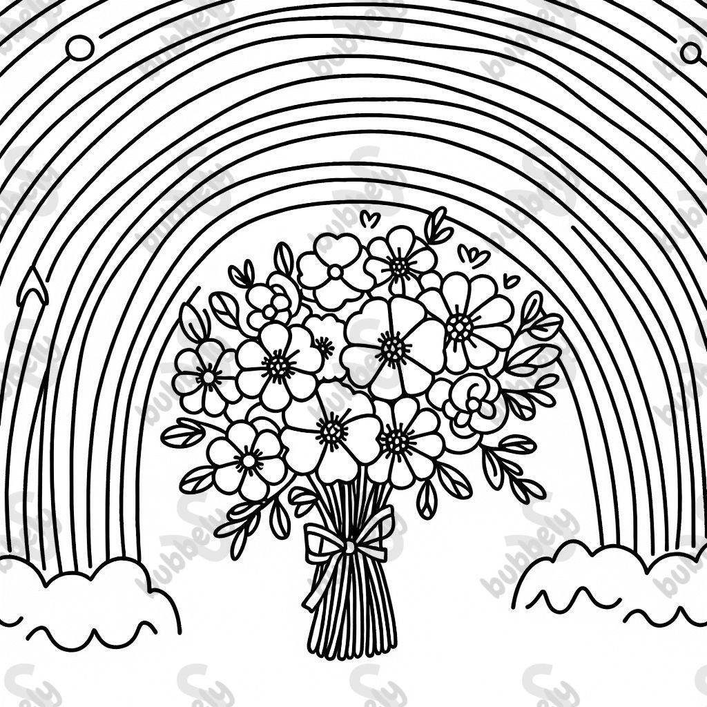 beautiful flower bouquet with rainbows in the background