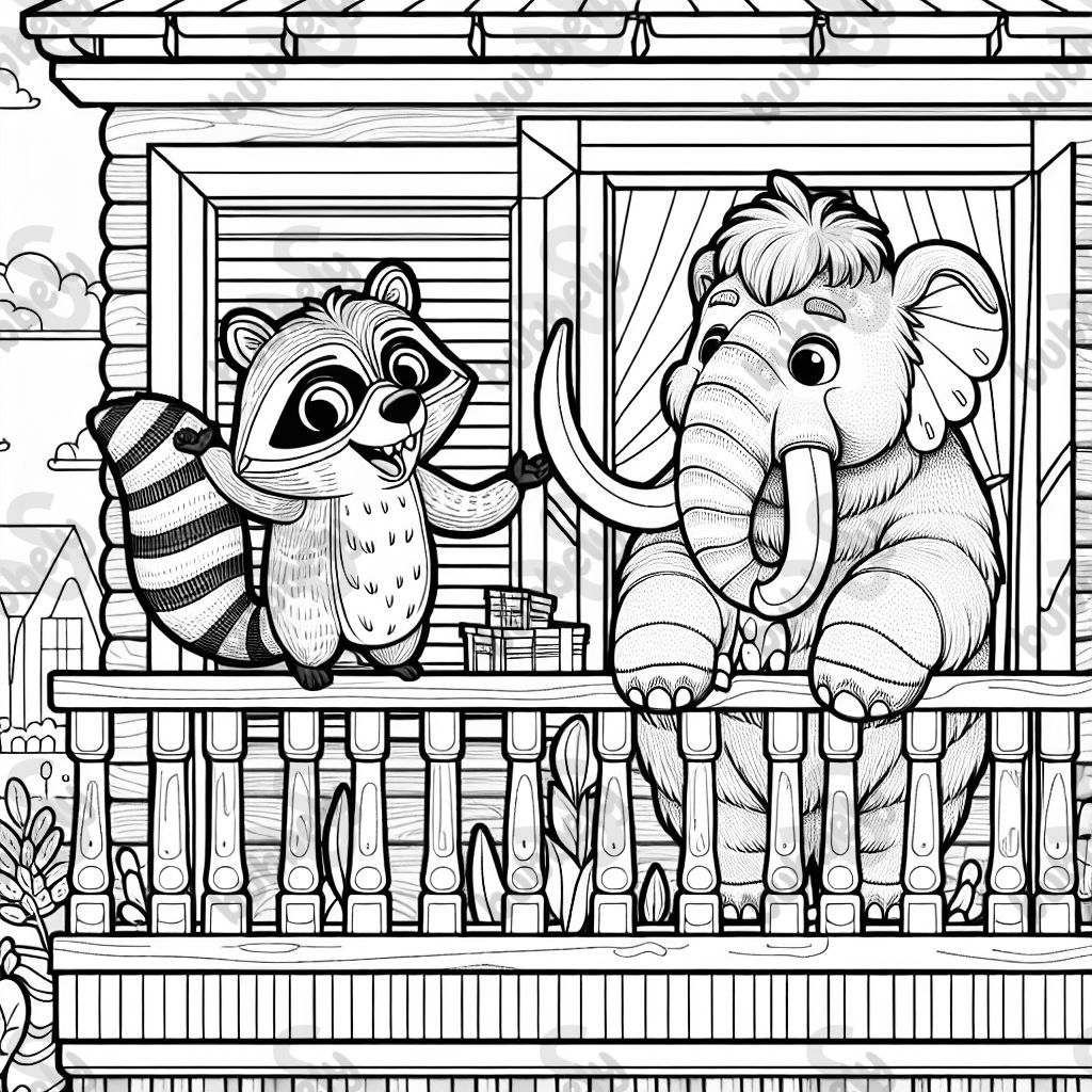 ein Wachbär und ein Mammut schmücken ihren Balkon