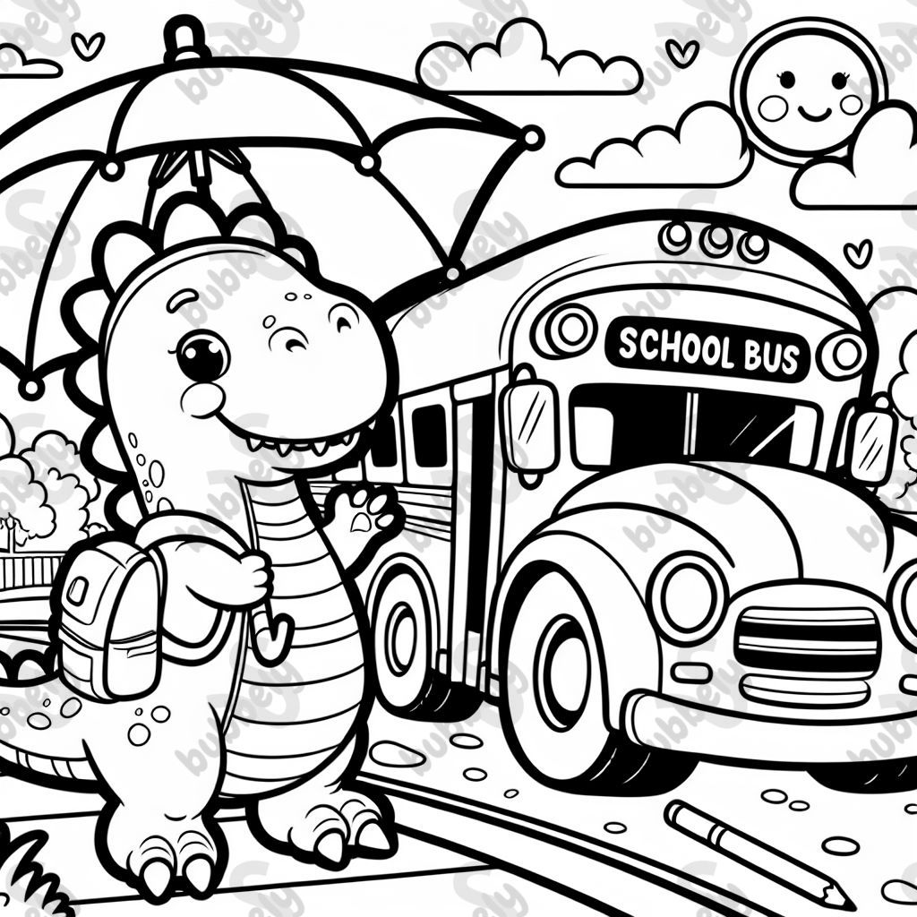 Dinosaur in school bus Dinosaur in school bus
