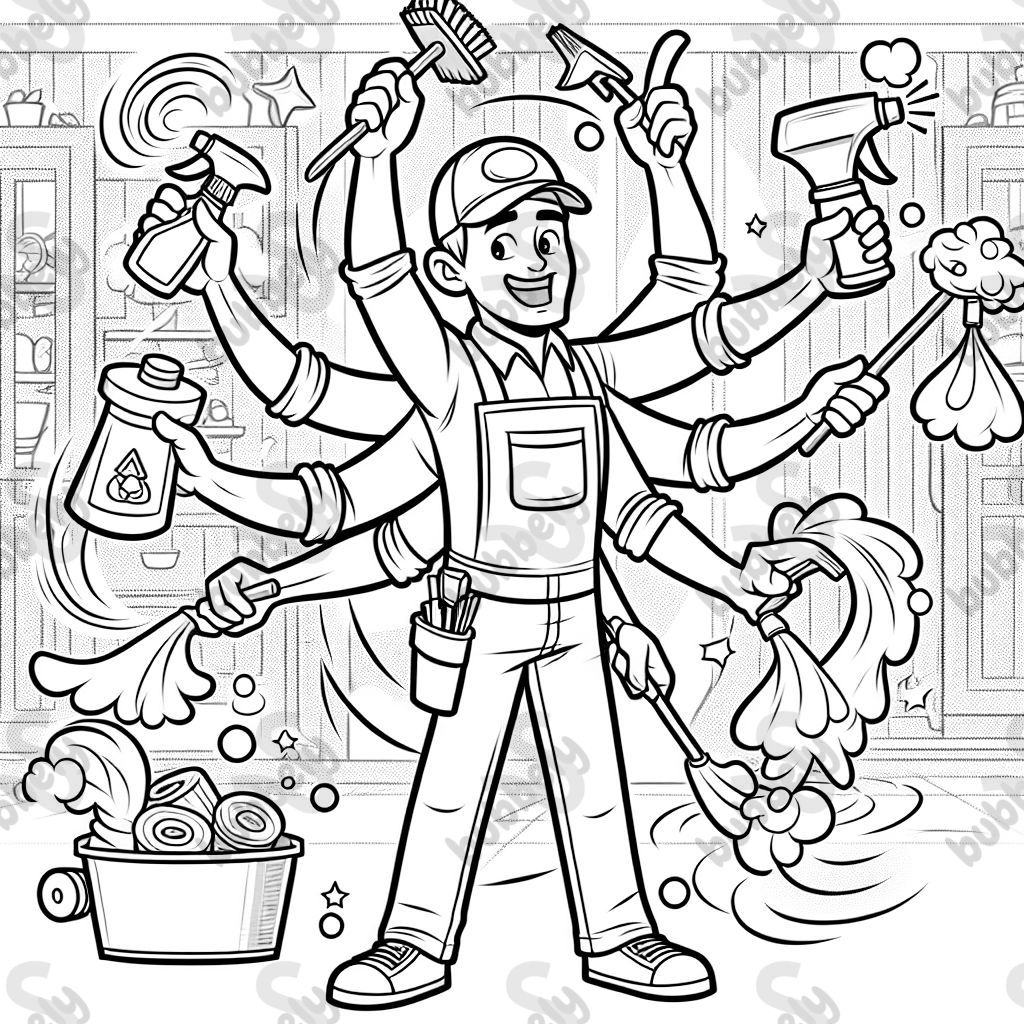 un concierge faisant 5 choses en même temps