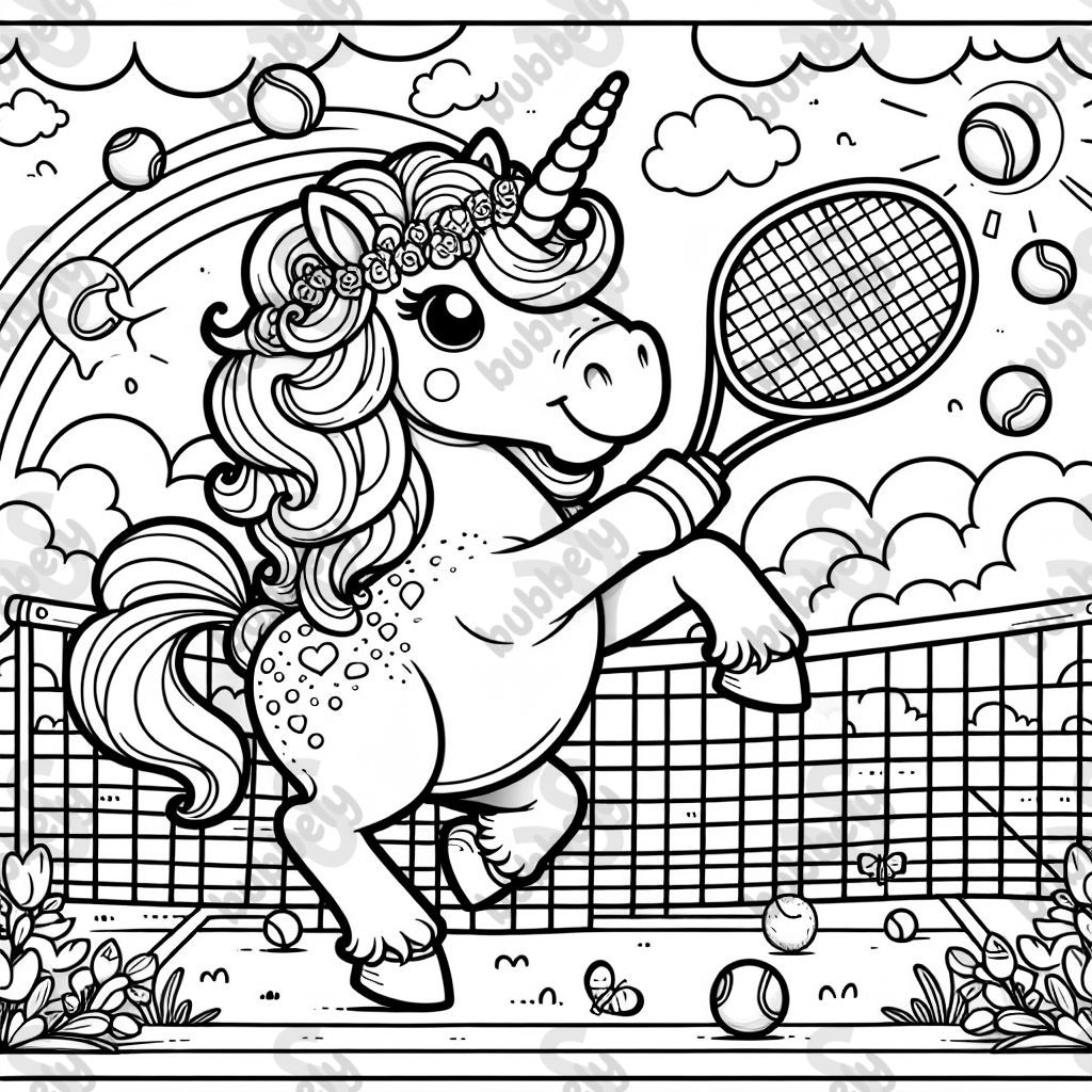 Un unicorn jouant au tennis.