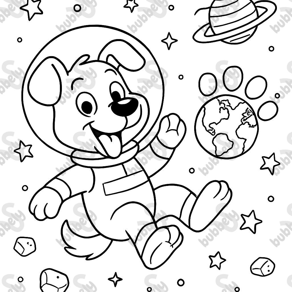 Un chien dans l'espace avec une terre en forme de patte