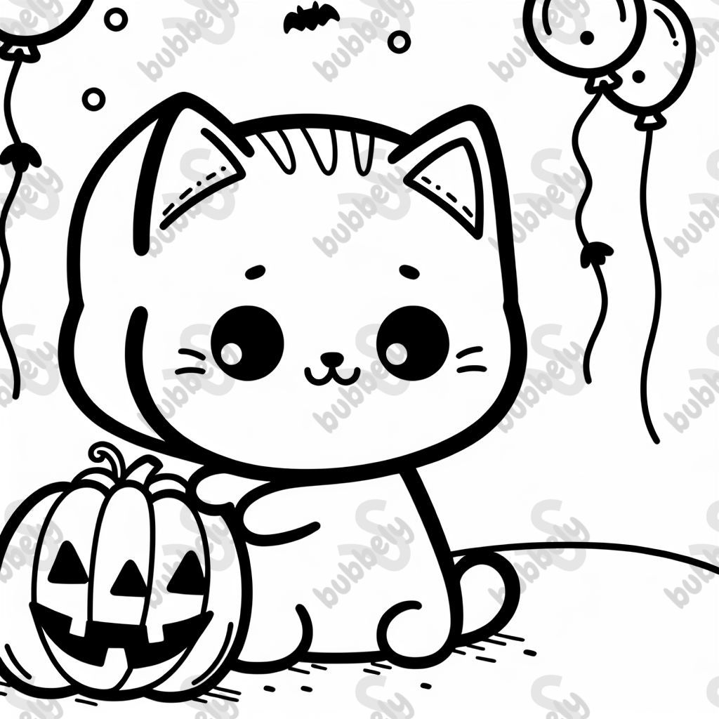 eine katze mit einem halloween kürbis