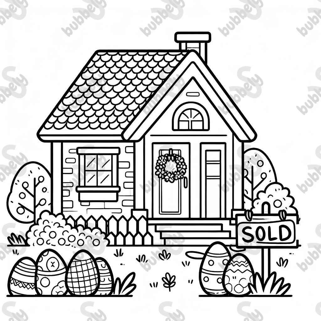 an easter themed house with a sold sign