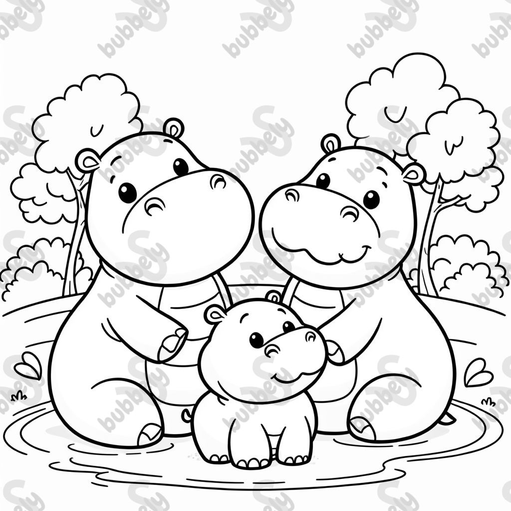cute hippo family
