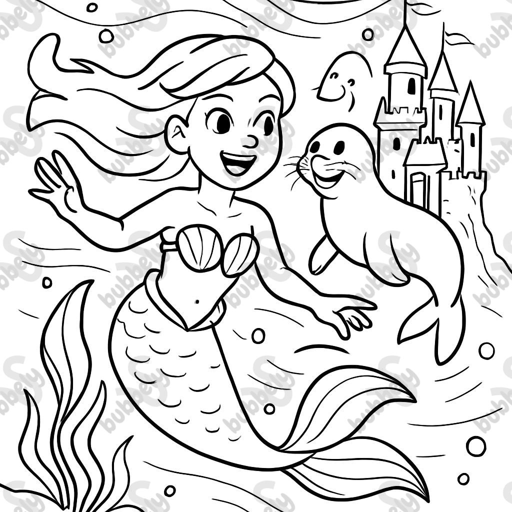 Mermaid with seal and castle