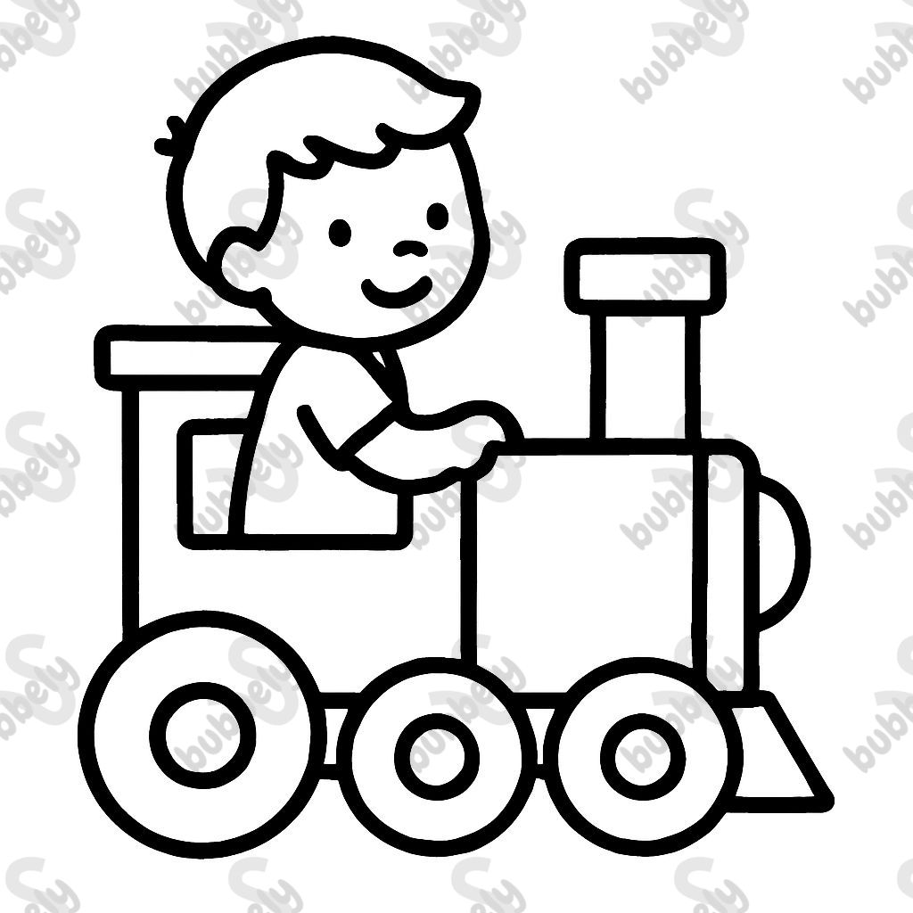a boy on a toy choo choo train