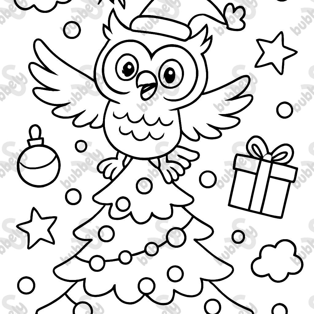 an owl on a Christmas tree