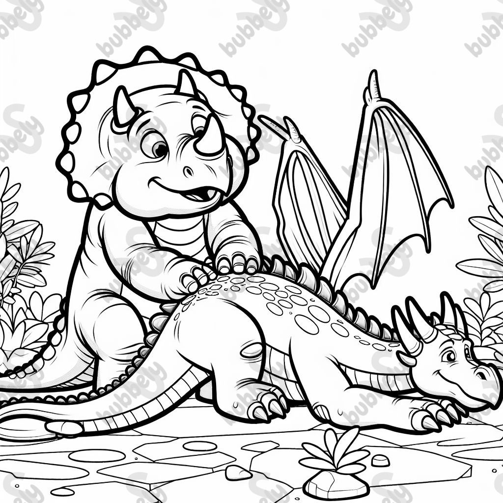 a triceratops massaging a dragon