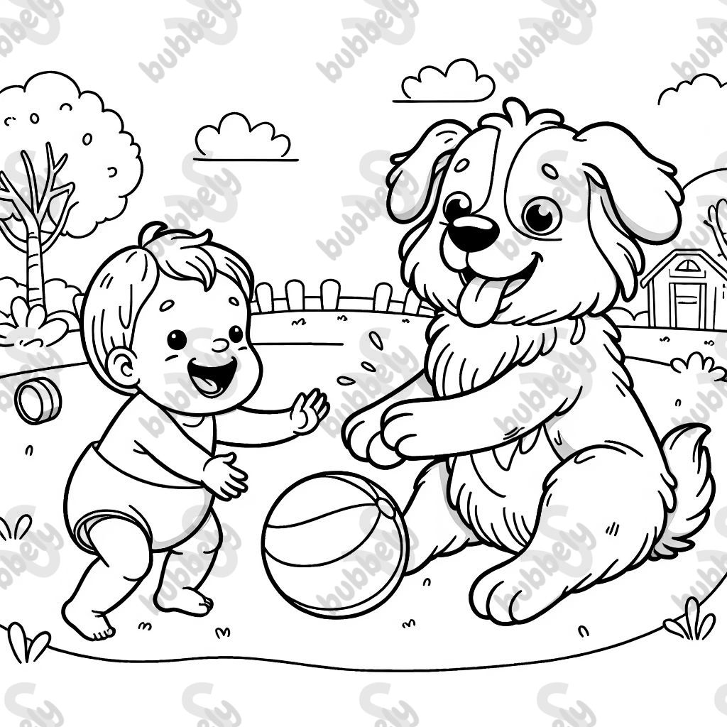 baby and australian shepherd playing