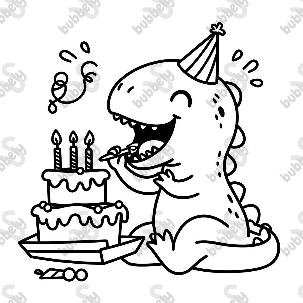 Dinosaur eating birthday cake