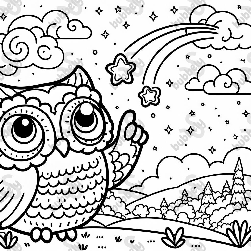 A owl looking at a shooting star