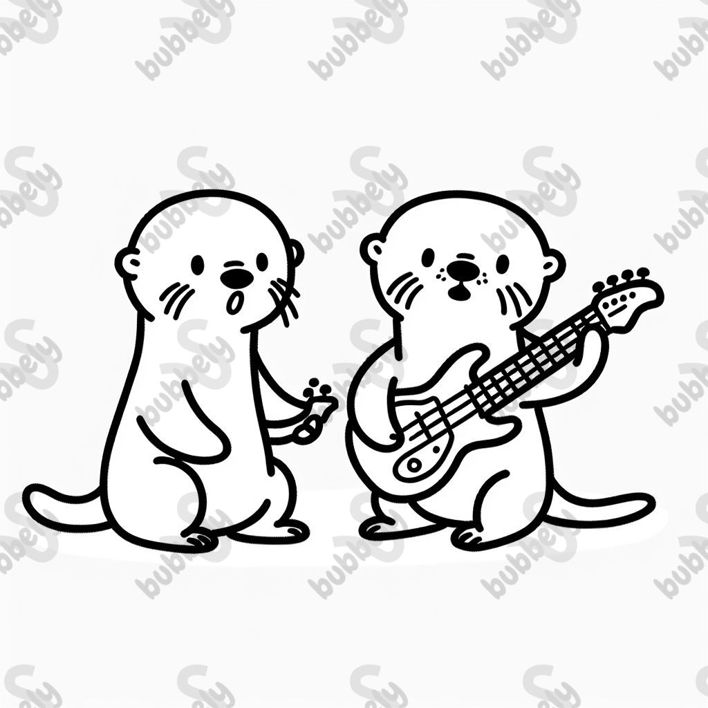 two otters playing electric guitar