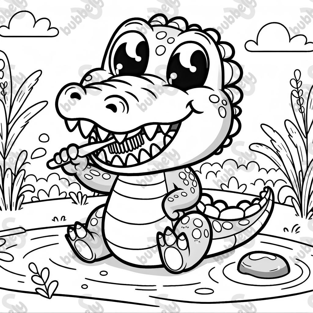 crocodile brushing its teeth