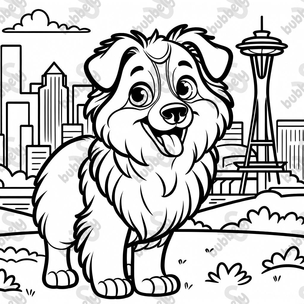 a smiling australian shepherd in Seattle