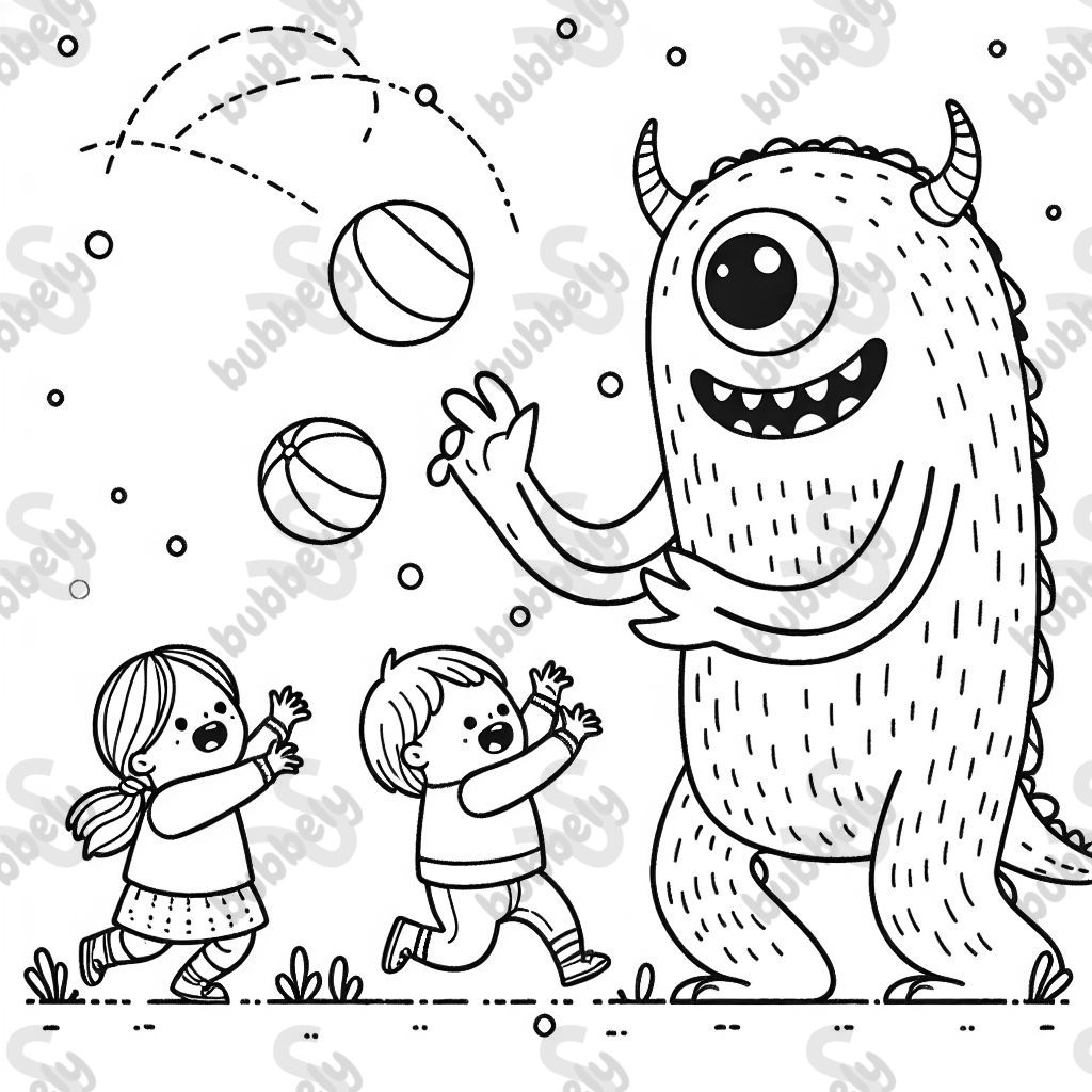 ein Monster, dass mit Kindern fangen spielt.