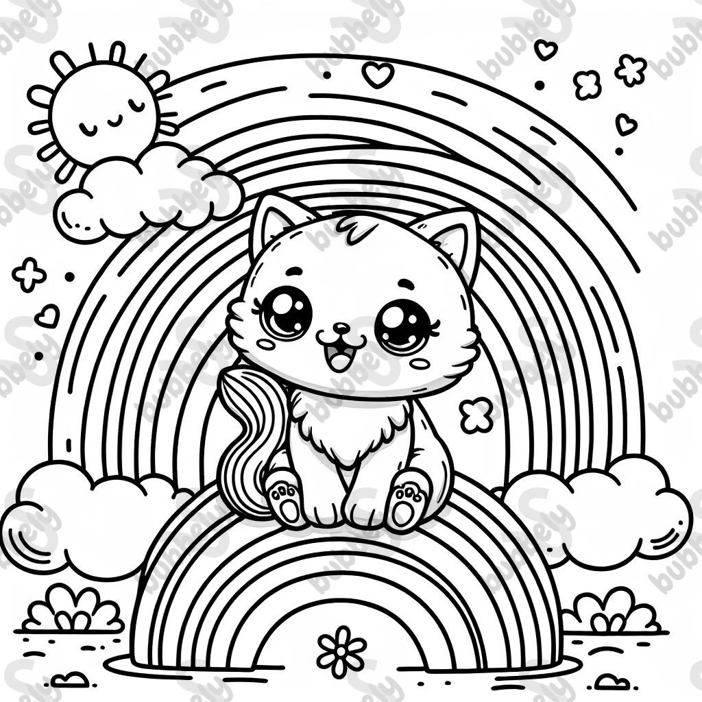 Kitty cat ON TOP OF a rainbow