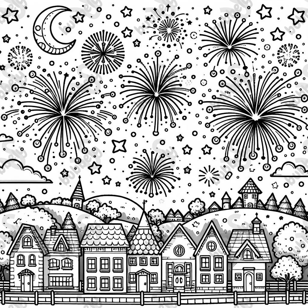 Firework over a small town