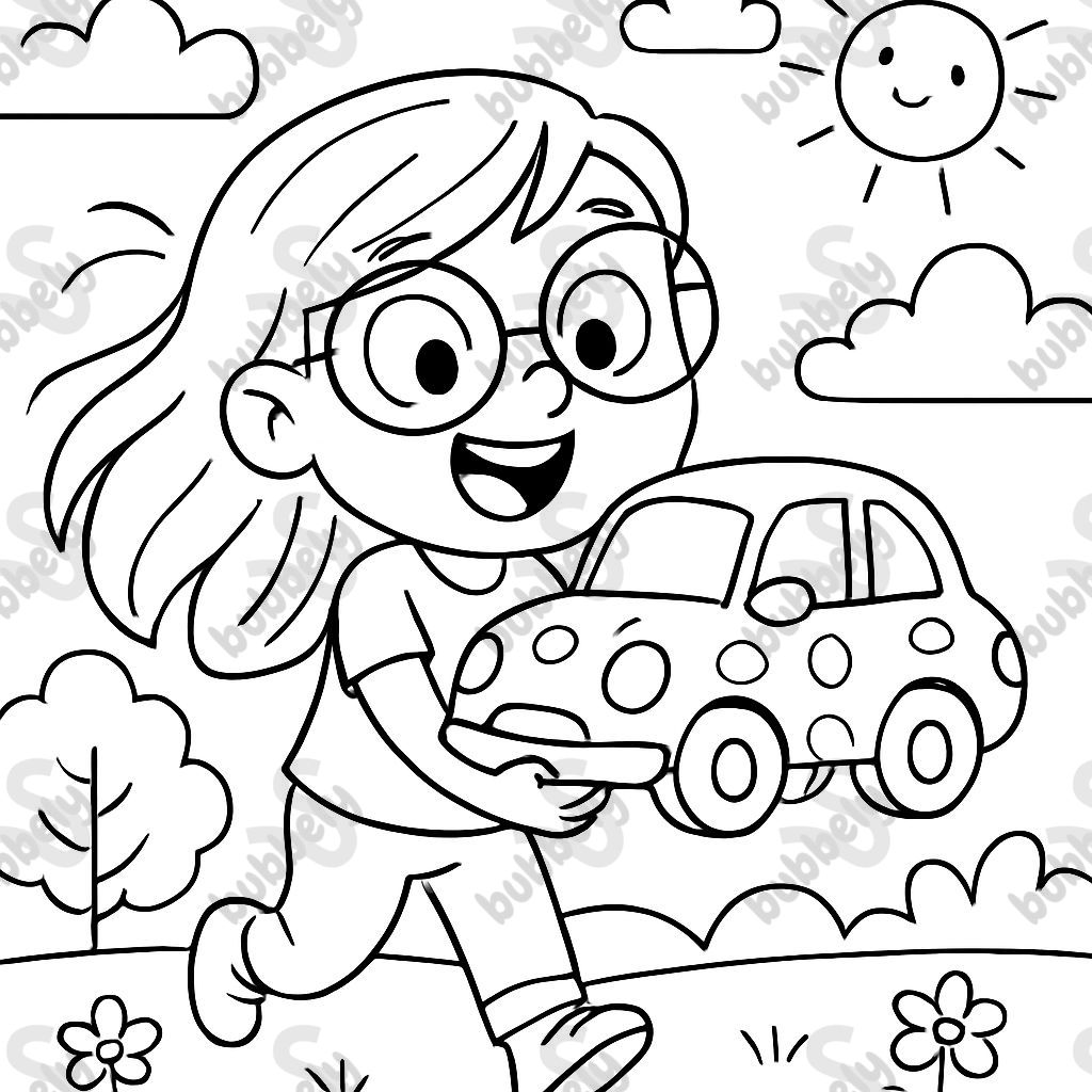 A picture of a girl with long hair and glasses holding a white car with white spots. A picture of a girl with long hair and glasses holding a white car with white spots.