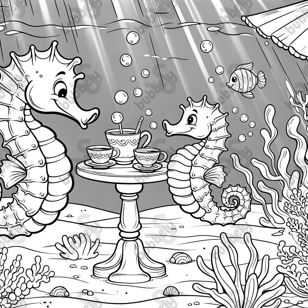 Seahorse drinking tea under the sea