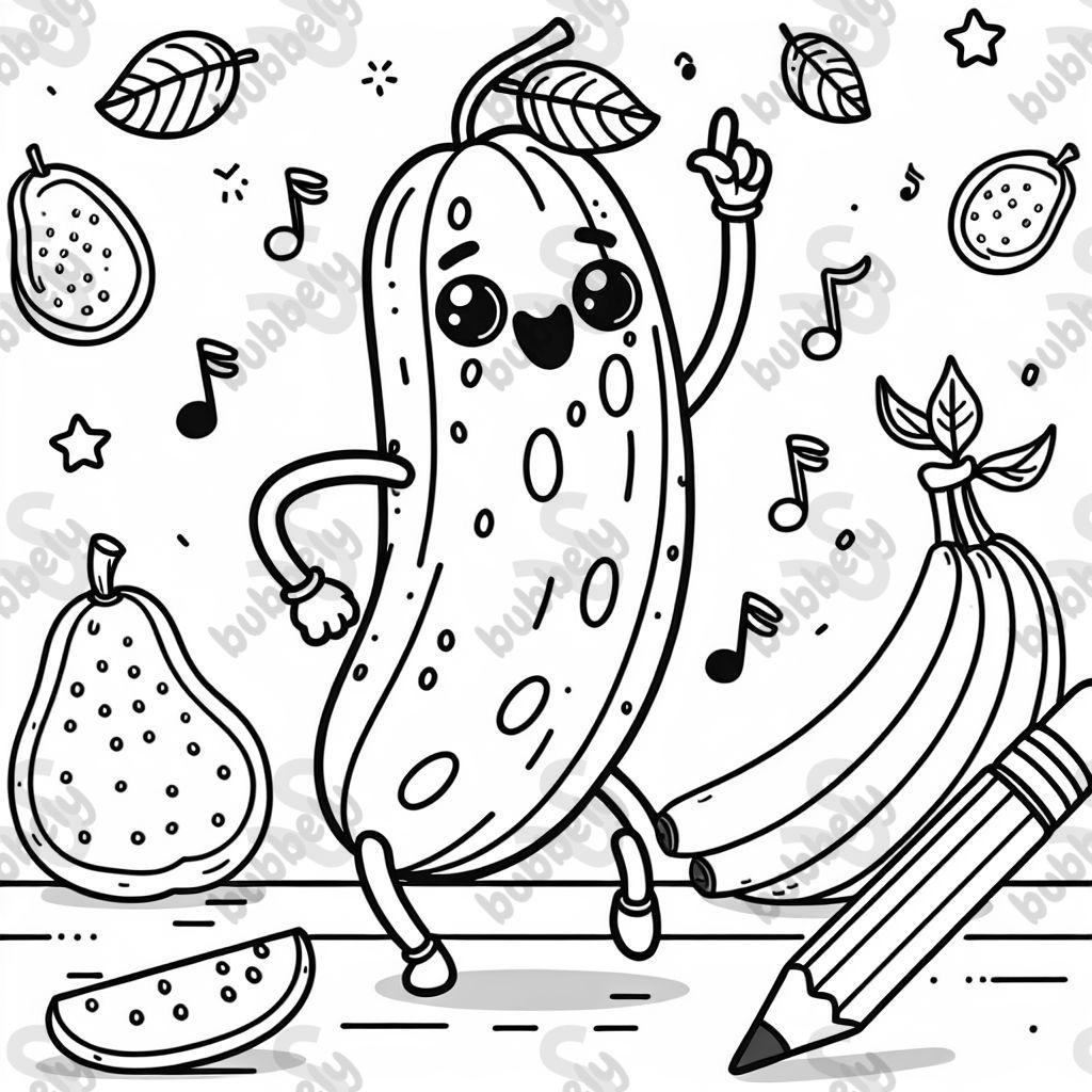 a cucumber dancing with a banana