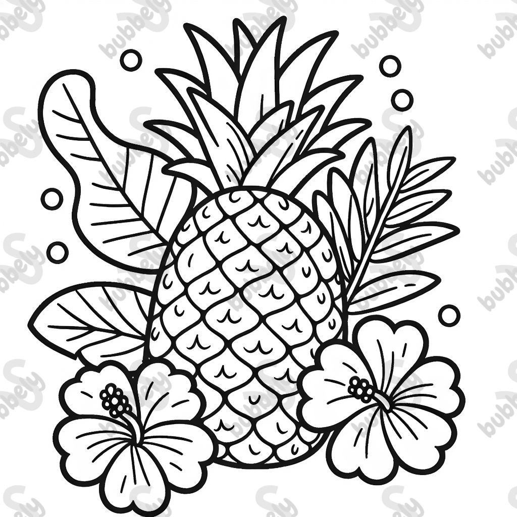Pineapple with hibiscus flowers