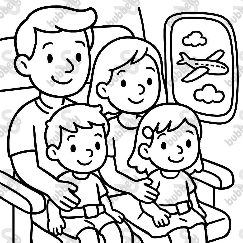 2 parents fly with their two small children on vacation