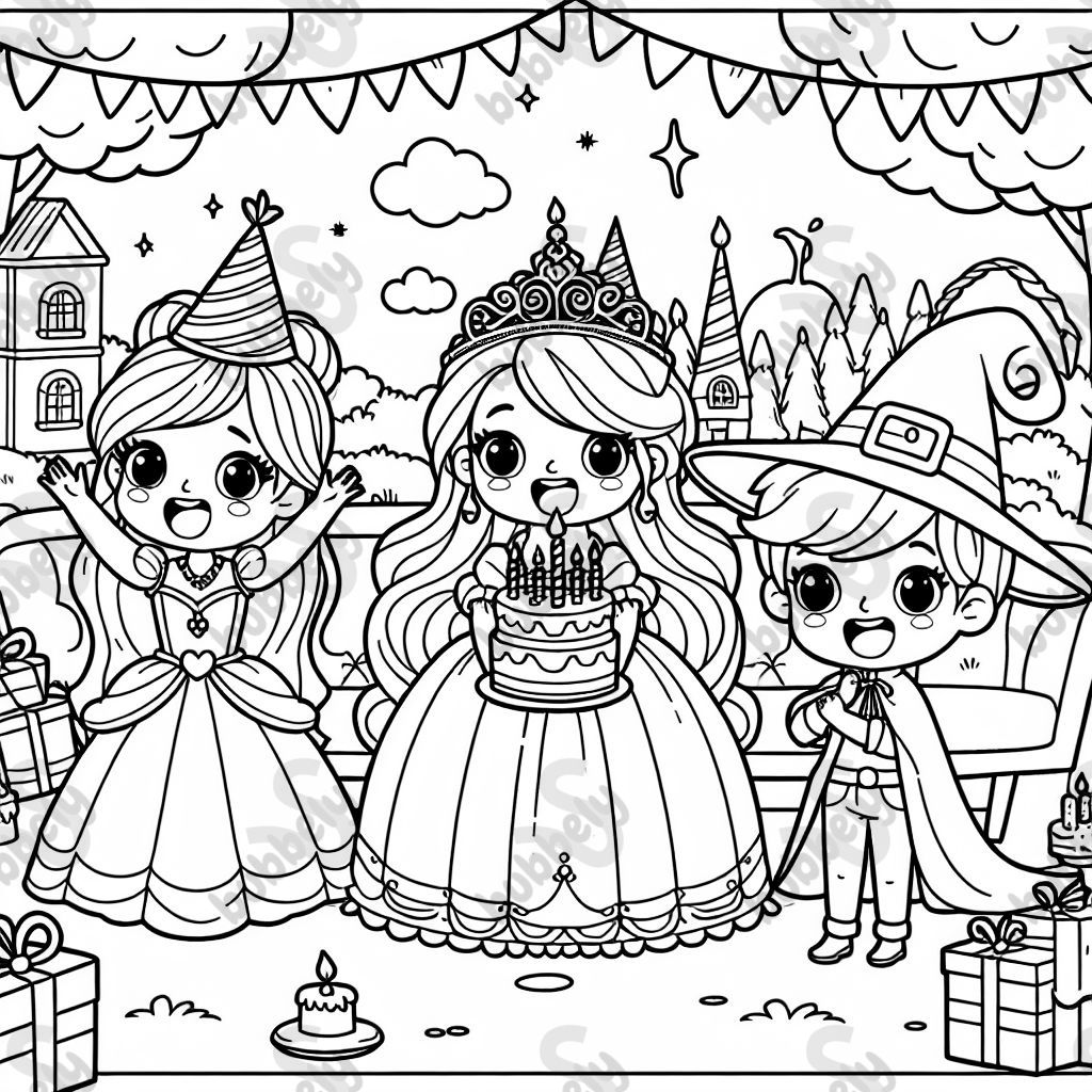 eine prinzessin und eine hexe feiern geburtstag ein junge besucht sie
