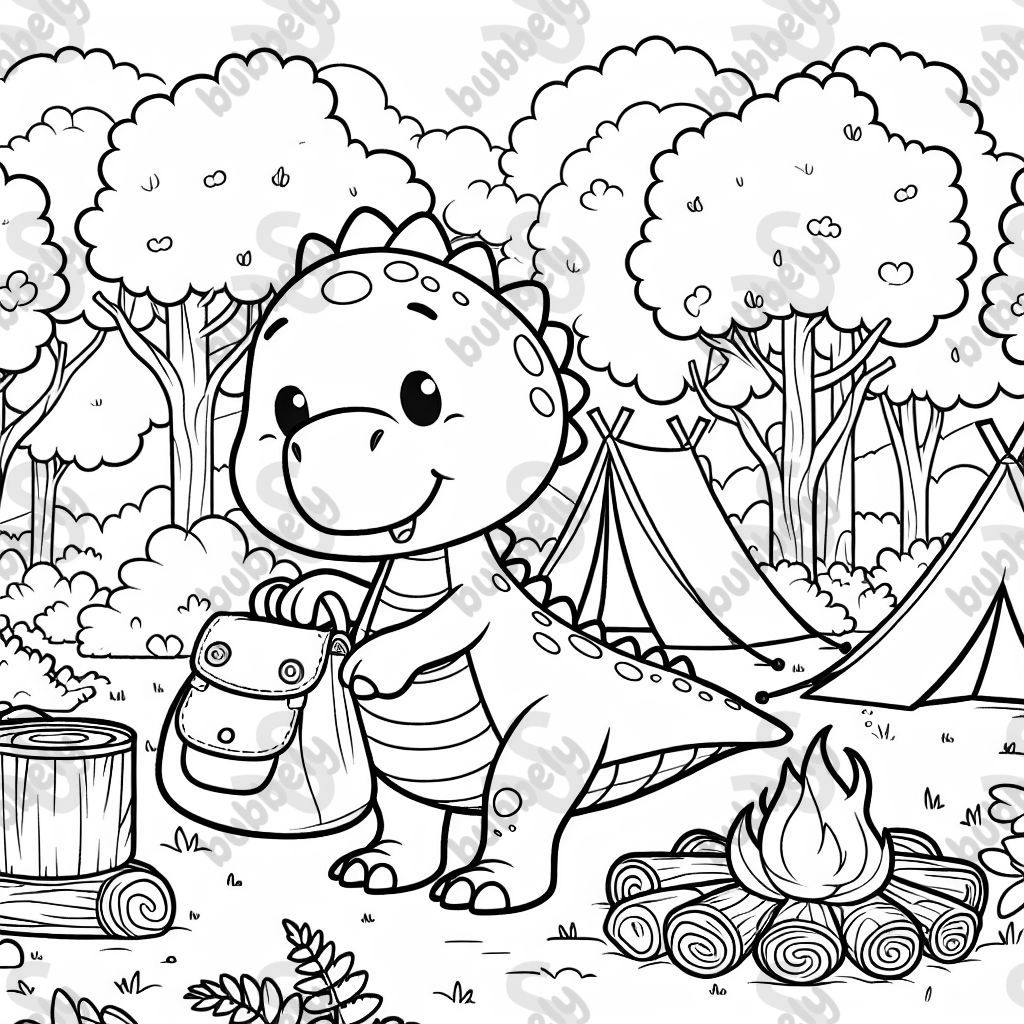 Dinosaur camping in forest 
