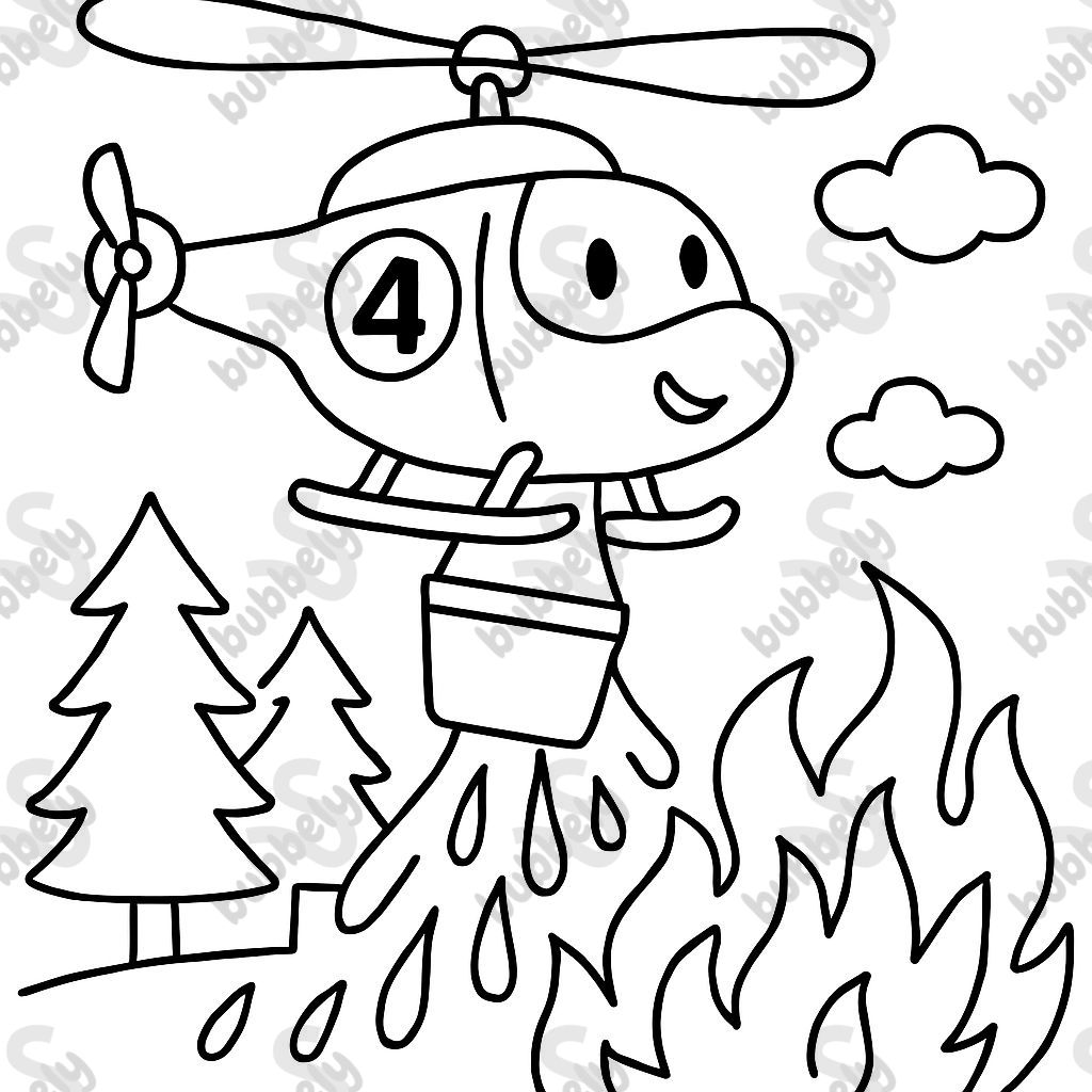 A firefighting helicopter fighting a forest fire