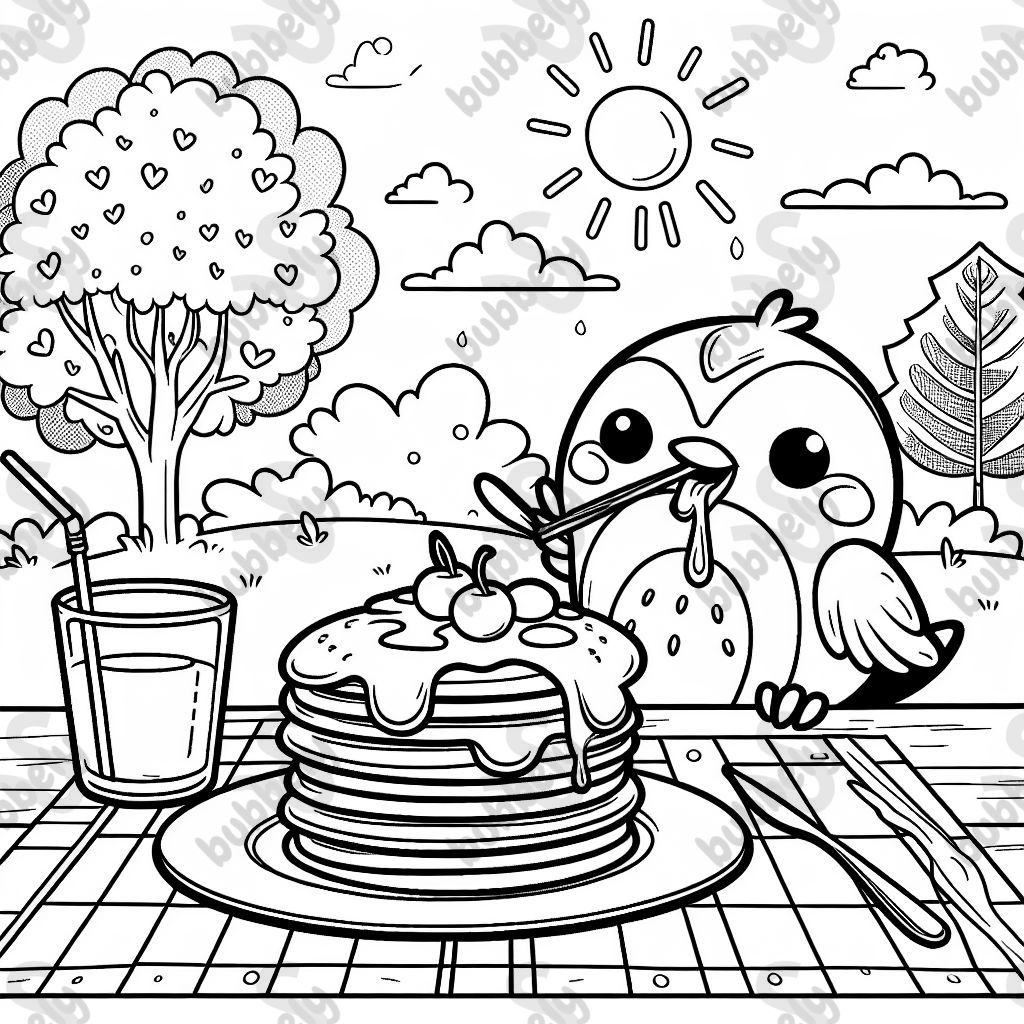 a robin eating pancakes