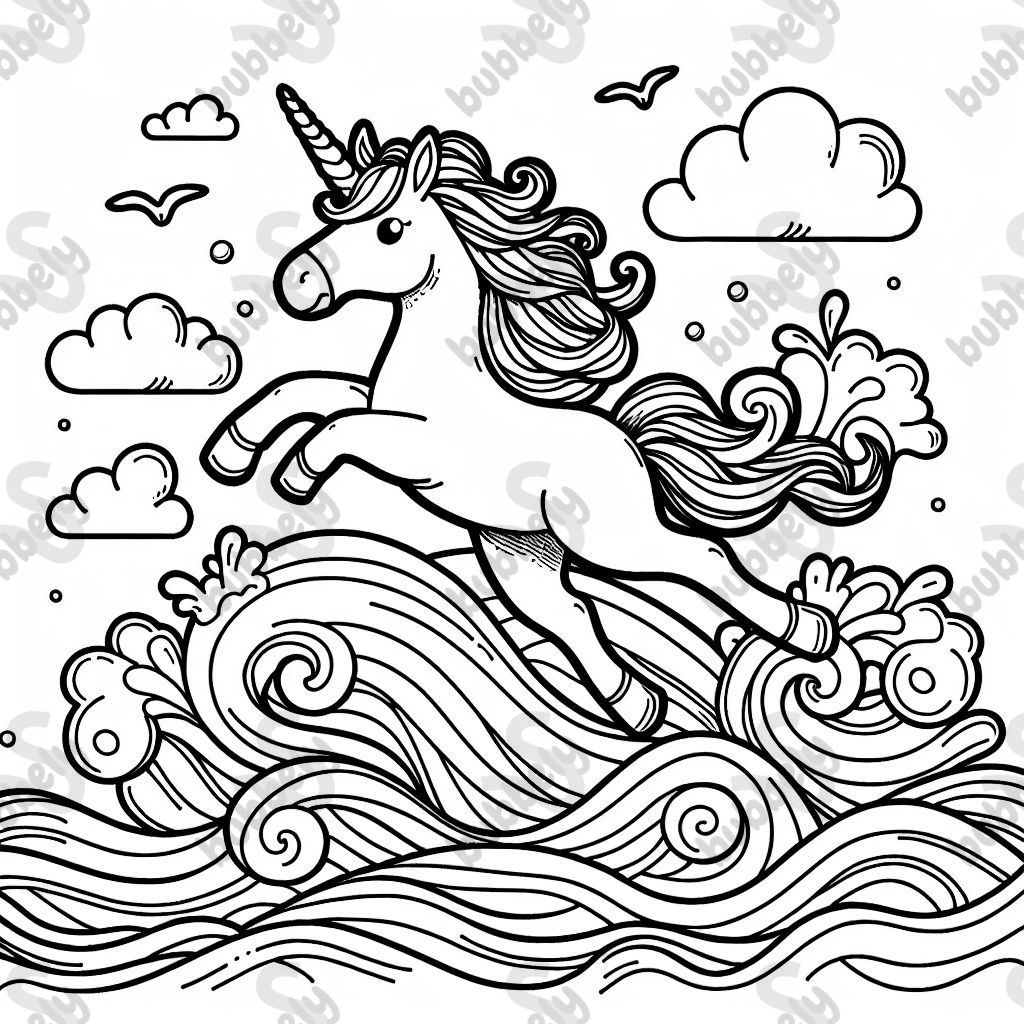 A unicorn jumping over the sea
