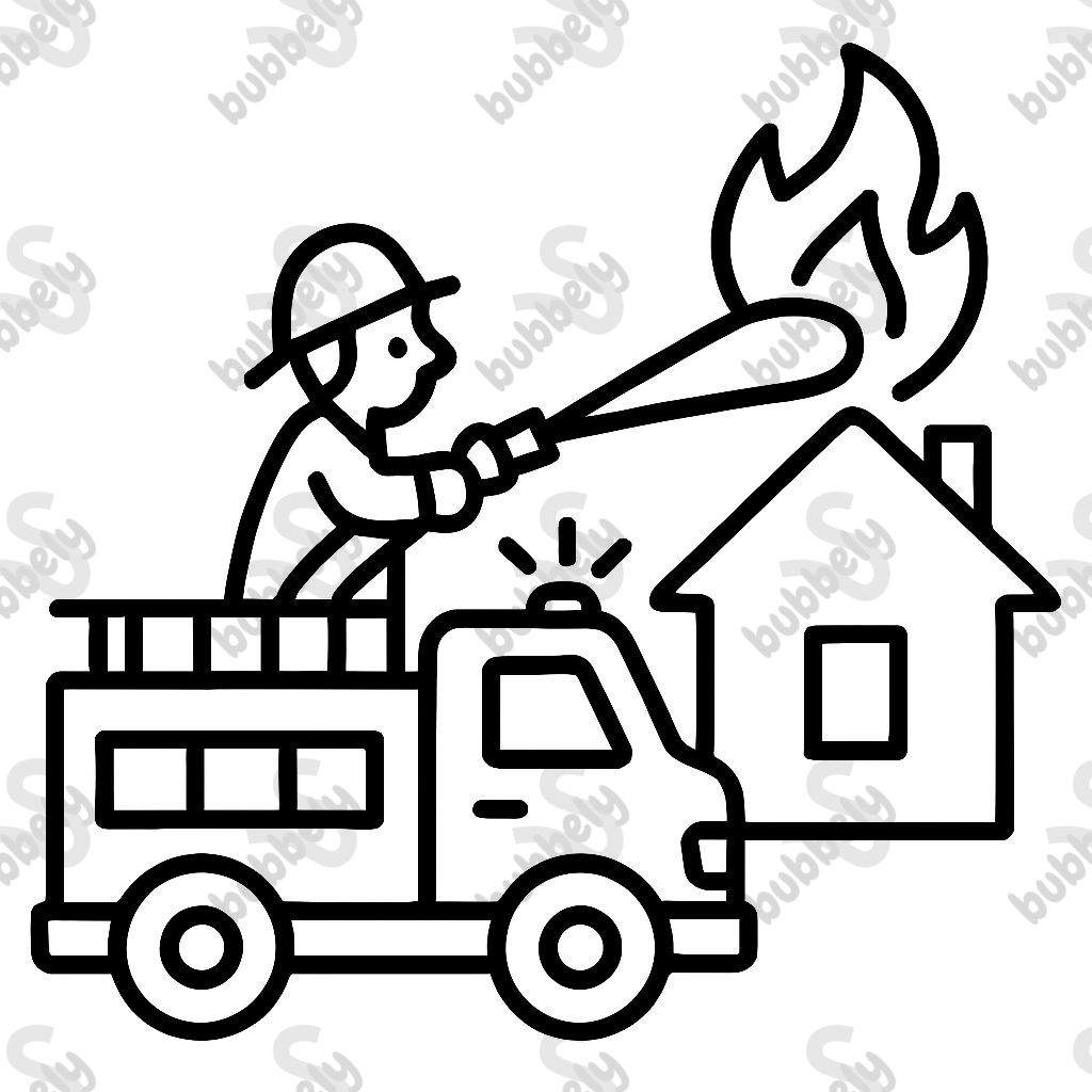 a fire brigade putting out a house fire