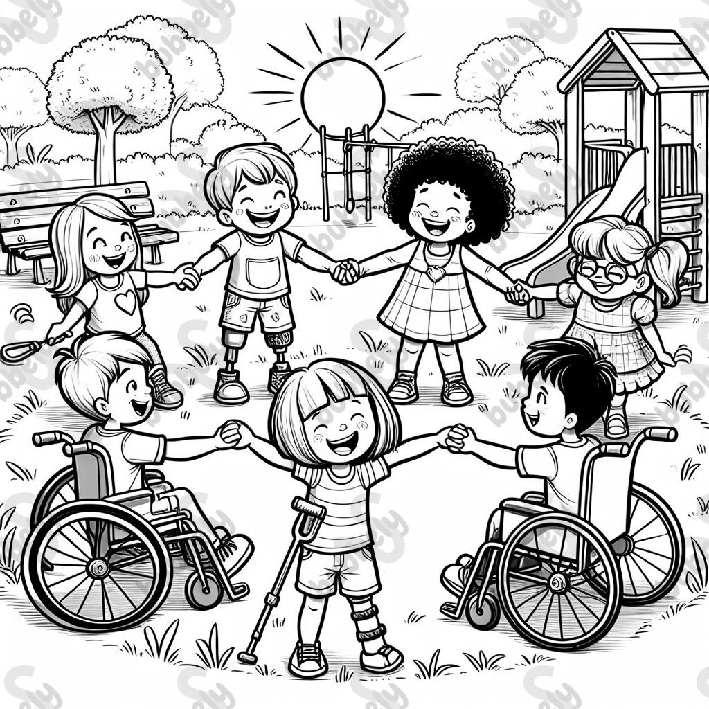 Black and white kids of all abilities holding hands
