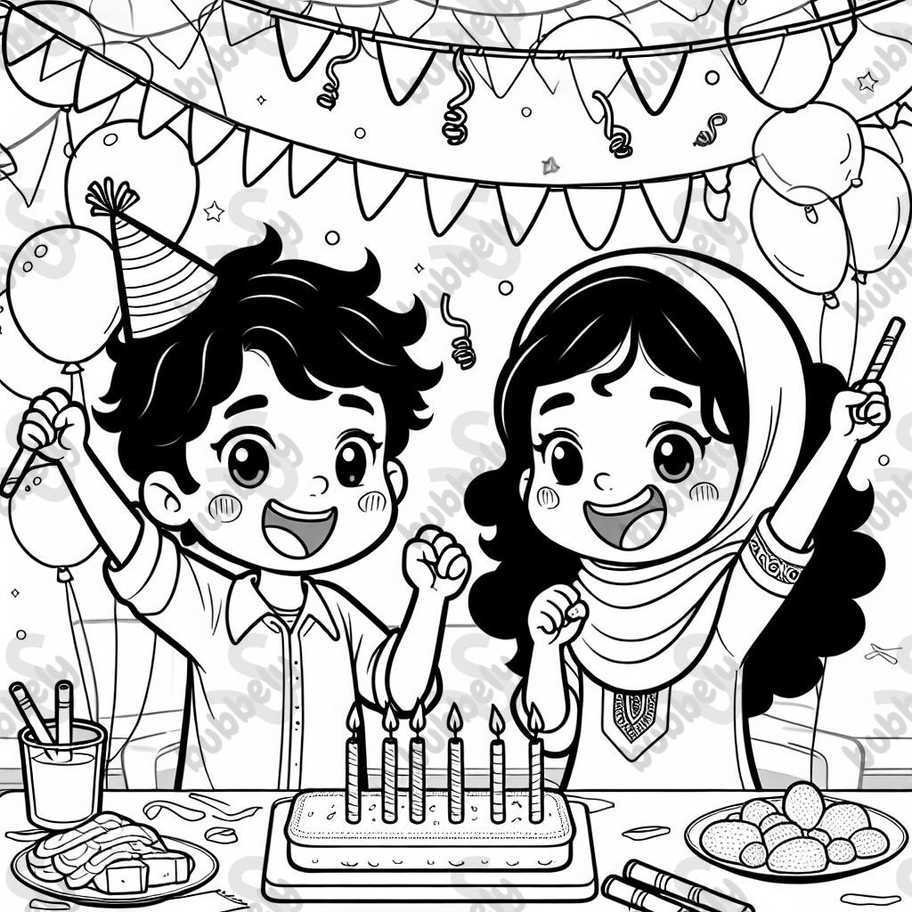 a boy with straight hair and a girl with curly hair at a party