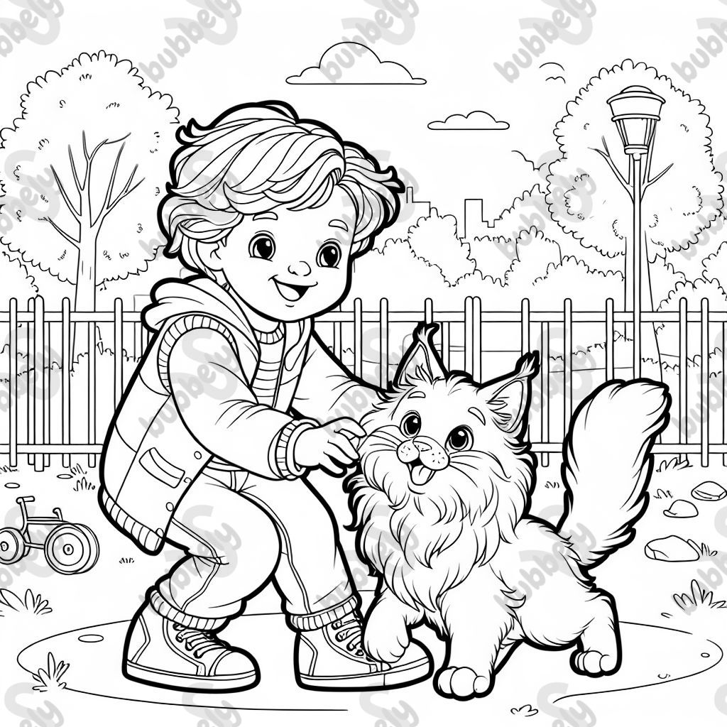 A boy with a Maine Coon