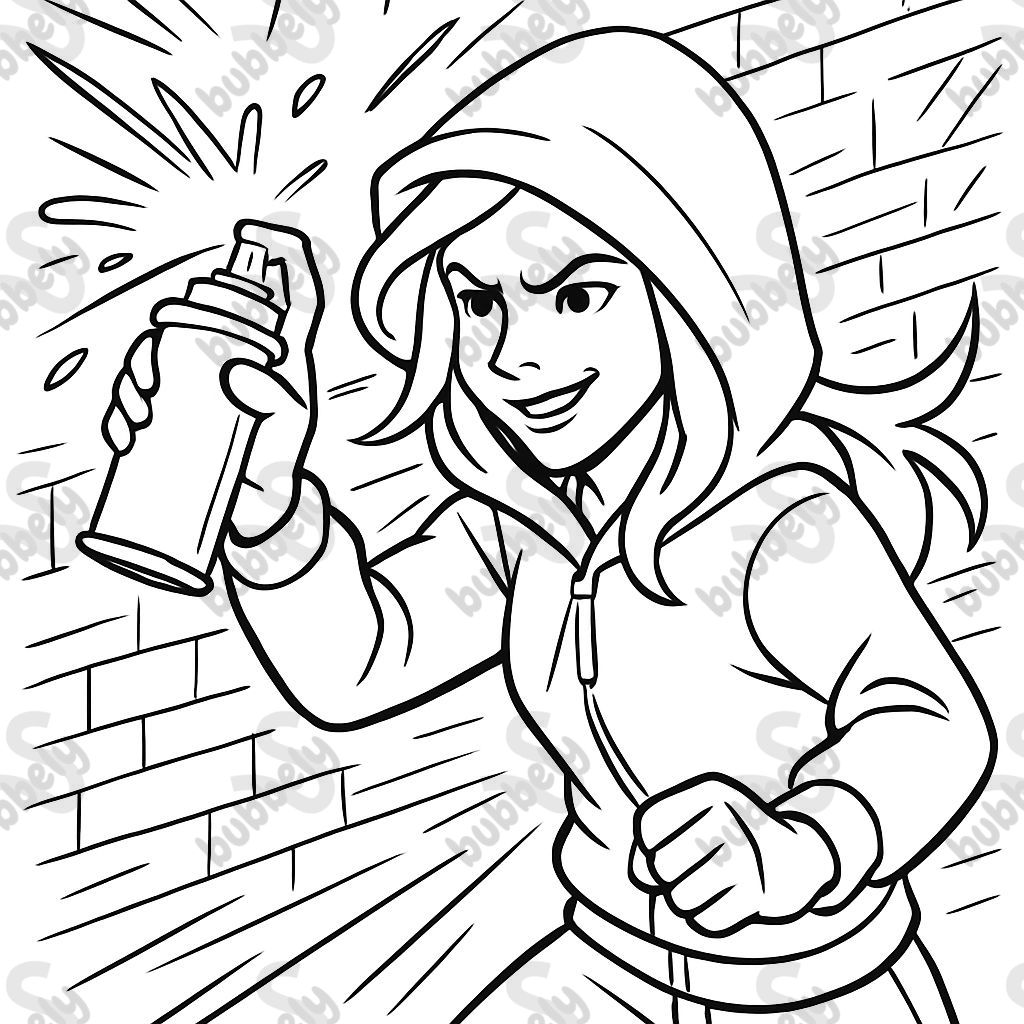 a woman with a hood spraying art