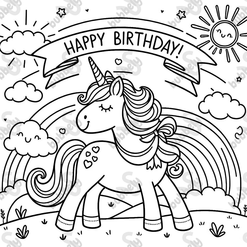 A picture of a unicorn that says HAPPY BIRTHDAY, GG!